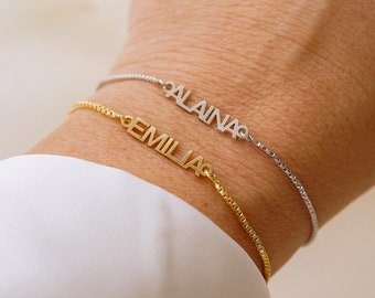 Custom Name Bracelet, Gold Name Bracelet, Personalized Bracelet, Bridesmaid Gifts, Dainty Gold Bracelet, Mama Bracelet, TRIBECA