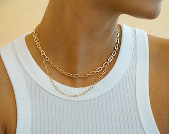 Serena Paperclip Chain Necklace, Gold Chain Necklace, Silver Chain Necklace, Layering Necklace, Statement Necklace, Yellow Gold Necklace