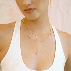 Sienna Layered Y Halskette, Zarte Halsketten, CZ Halskette, Zierliche Halskette, Layered Halskette Set, Zwei Strang Halskette, Geschenk für Sie