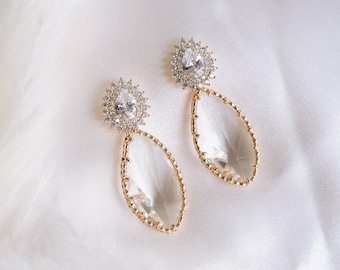 Audrey Crystal Earrings, Bridal Earrings, Elegant Earrings, Art Deco Earrings, Gold Bridal Earrings, Long Earrings, Dangly Earrings