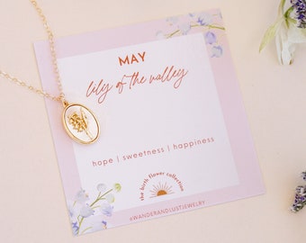 Colar com Flor de Nascimento de Maio, Colar com Lírio-do-Vale, Colar com Flor do Mês de Nascimento, Colar para Madrinha, Colar de Flores, Madrepérola