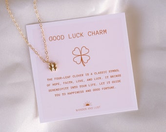 Four Leaf Clover Luck Necklace, Tiny Clover Necklace, Good Luck Necklace, Protection Necklace, Birthday Gift for Her, Graduation Gift