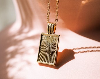 Dawn Necklace, Sunburst Necklace, Rectangle Pendant Necklace, Gold Filled Necklace, Dainty Gold Necklace, Layering Necklace, Thin Necklace