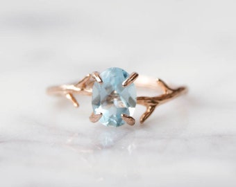 Blue Topaz Ring, December Birthstone, Sky Blue Topaz, Oval Ring, Gemstone Ring, December Birthday Gift, Dainty Gold Ring