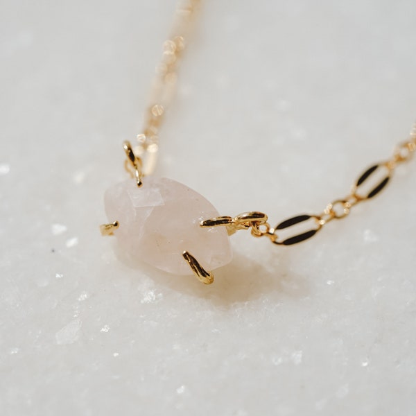 Gemma Necklace, Rose Quartz Necklace, Love Necklace, Marquise Necklace, Bridesmaid Gift, Pink Stone Necklace, Pink Stone Necklace