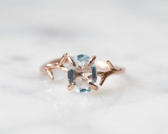 Aquamarine Ring, March Birthstone Ring, Rose Gold Ring, Aquamarine Jewelry, Gemstone Ring, March Birthday Gift, Dainty Ring, Solitaire Ring