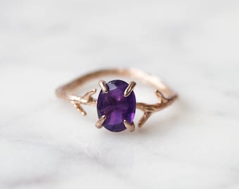 Amethyst Ring, February Birthstone, Amethyst Jewelry, Oval Ring, Gemstone Ring, February Birthday Gift, Dainty Gold Ring, Cocktail Ring