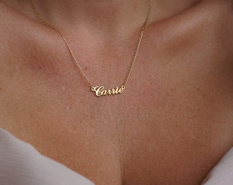 Carrie Necklace, Gold Name Necklace, Personalized Necklace, Custom Nameplate Necklace, Dainty Name Necklace, Anniversary Gift for Her