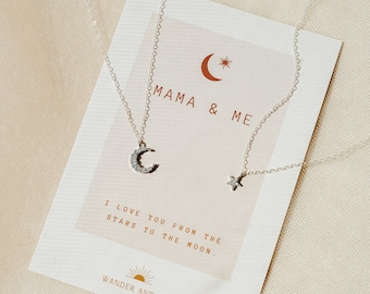 Mama and Me Gift, Mothers Day Gift, Moon and Stars Necklace Set, Mama Necklace, Mom Gift, Jewelry For Mom, Jewelry Gift Set