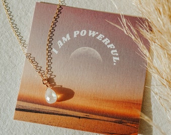 Power Necklace, Gift for Her, Christmas Gift, Moonstone Necklace, Affirmation Necklace, Mantra Necklace, Rainbow Moonstone, Gold Necklace