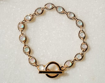 Eleni Bracelet, Opal Bracelet, Evil Eye Bracelet, Chain Bracelet, Gold Opal Bracelet, Toggle Clasp Bracelet, Opal Chain Bracelet