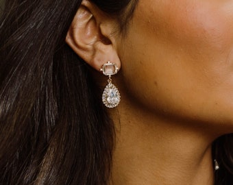 Clara Drop Earrings, Crystal Earrings, Wedding Earrings, Art Deco Earrings, Gold Bridal Earrings, Long Bridal Earrings, Chandelier Earrings