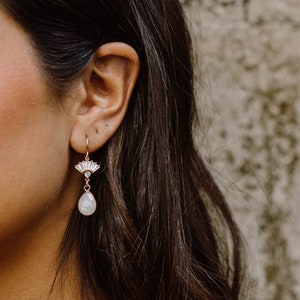 Aria Moonstone Earrings, Bridal Statement Earrings, Wedding Jewelry, Fan Earrings, Art Deco Earrings, Bridal Jewelry, Teardrop Earrings image 1