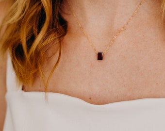 Garnet Birthstone Necklace, January Necklace, Garnet Necklace, Emerald Cut Necklace, Birthstone Necklace, Bridesmaid Jewelry, Gifts for Her