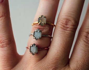 Gray Moonstone Ring, Hexagon Ring, Gold Ring, Dainty Moonstone Ring, Fairycore Ring, Twig Ring, Moonstone Ring, Rose Gold Ring, NEW LUNA