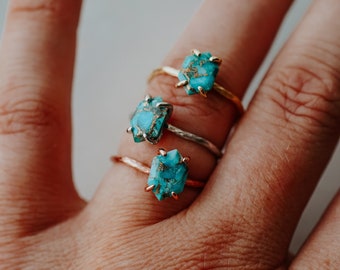 Sophia Ring, Turquoise Ring, Hexagon Ring, December Birthstone, Copper Turquoise Ring, Dainty Gold Ring, Rose Gold Ring, Silver Ring