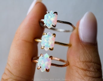 Opal Ring, Hexagon Ring, Dainty Gold Ring, Promise Ring, Solitaire Ring, Statement Ring, Everyday Ring, Elongated Hexagon, IRS RING