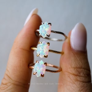 Opal Ring, Hexagon Ring, Dainty Gold Ring, Promise Ring, Solitaire Ring, Statement Ring, Everyday Ring, Elongated Hexagon, IRS RING