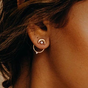 Moon Ear Jackets, Crescent Moon Earrings, Gold Ear Jacket, Minimalist Earrings, Cuff Earrings, Celestial Earrings, Dainty Ear Jacket image 1