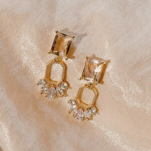 Jolie Earrings, Blush Earring, Bridal Statement Earrings, Wedding Jewelry, Art Deco Earrings, Bridal Jewelry, Peach Earrings image 6