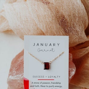 Garnet Birthstone Necklace, January Necklace, Garnet Necklace, Emerald Cut Necklace, Birthstone Necklace, Bridesmaid Jewelry, Gifts for Her image 2