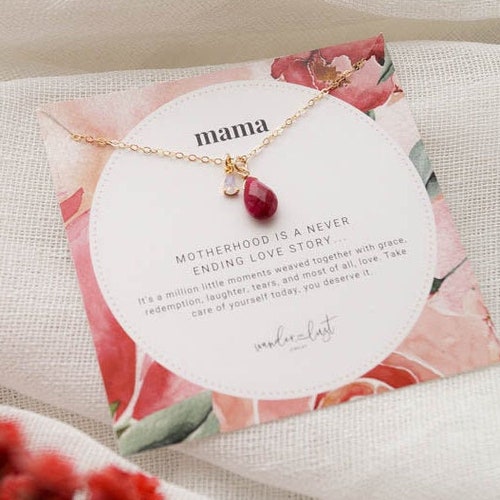 Mama Necklace Mothers Day Gift Ruby 