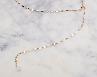 NEOMA Back Necklace, Back Drop Necklace, Bridal Back Necklace, Moonstone Necklace, Y Necklace, Gold Filled Necklace, Back Y Necklace