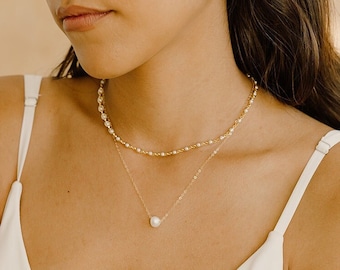 Cassie Layered Necklace Set, Pearl Choker, Bridal Necklace, Pearl Necklaces, Layered Necklaces in Silver or Gold, Bridal Necklace Set