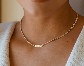 Groovy Zodiac Necklace, Zodiac Word Necklace, Curb Chain Necklace in Gold Fill, Bubble Letter Necklace, Groovy Letters Necklace, Zodiac Gift