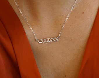 Roman Numeral Necklace, Date Necklace, Anniversary Gift for Her, Personalized Date Necklace, Custom Jewelry, Dainty Necklace for Her