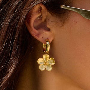Bloom Hoop Earrings, Gold Flower Earrings, Floral Hoop Earrings, Feminine Lightweight Gold Hoops, Garden Party Jewelry, Floral Earrings