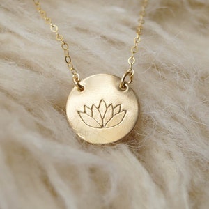 Lotus Flower Necklace, Disc Necklace, Lotus Necklace, Lotus Pendant, Dainty Gold Necklace, Gold Filled Necklace, Sterling Silver Lotus