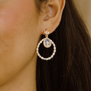 Kate Moonstone Earrings, Pearl Dangle Earrings, Elegant Earrings, Pearl Earrings, Wedding Earrings, Pearl Hoop Earrings, Unique Earrings image 1
