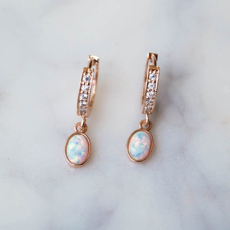 Genuine Pink Opal Earrings for Women 3.75 Carats October Birthstone Jewelry Rose Gold Opal Earrings for Women Pink Gold Teardrop Shaped Birthstone Jewelry Gift for Her main image 0