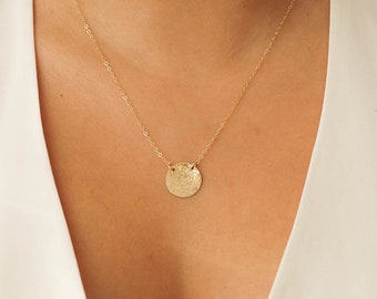 Stella Necklace, Gold Coin Necklace, Disc Necklace, Gold Necklace, Dainty Gold Necklace, Minimalist Necklace, Circle Necklace, Hammered Disc