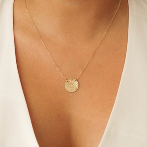 Stella Necklace, Gold Coin Necklace, Disc Necklace, Gold Necklace, Dainty Gold Necklace, Minimalist Necklace, Circle Necklace, Hammered Disc