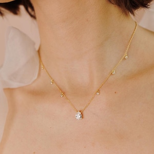 Georgina Dewdrop Gold Necklace, Dainty Gold Necklace, Minimalist Gold Charm Necklace, Gold Bridesmaid Necklace, Gold Layering Necklace
