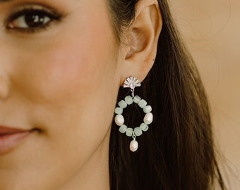 Ariel Aquamarine Earrings, Dangle Earrings, Chandelier Earrings, Pearl Earrings, Statement Earrings, Bridal Jewelry, Unique Earrings