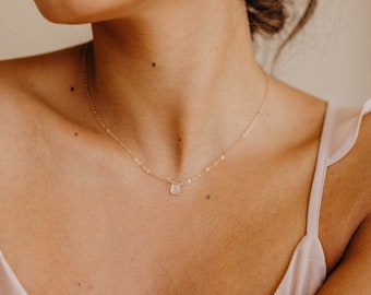 April Birthstone Necklace, Clear Quartz Necklace, Crystal Necklace, Emerald Cut Necklace, Birthstone Necklace, Bridesmaid Jewelry