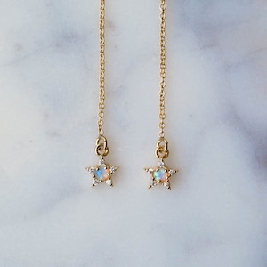Cece Star Threaders, Tiny Star Earrings, Gold Ear Threaders, Celestial Earrings, Threader Earrings, Gold Star Earrings, Thread Earrings