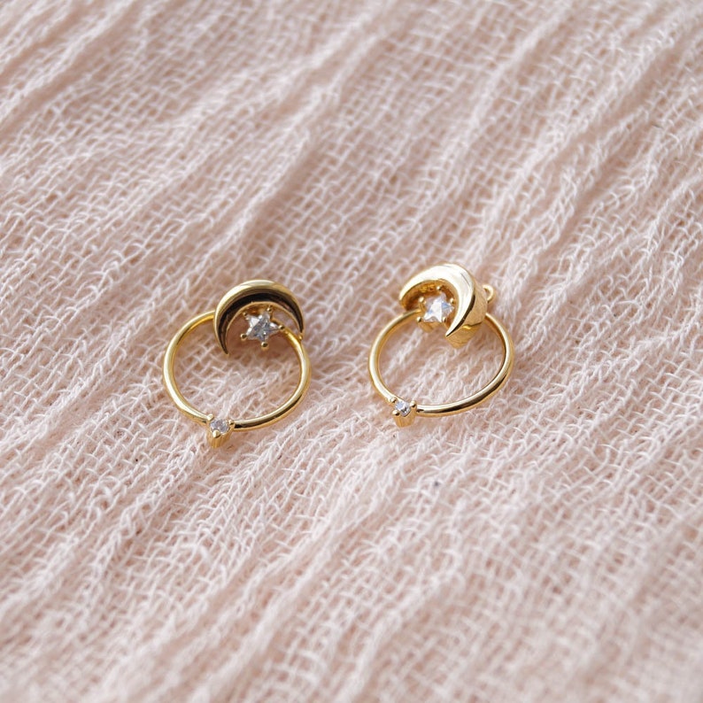 Moon Ear Jackets, Crescent Moon Earrings, Gold Ear Jacket, Minimalist Earrings, Cuff Earrings, Celestial Earrings, Dainty Ear Jacket image 4