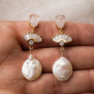 REESE Freshwater Pearl Earrings, Bridal Statement Earrings, Wedding Jewelry, Pearl Earrings, Art Deco Earrings, Fan Earrings, Bridal Jewelry image 6