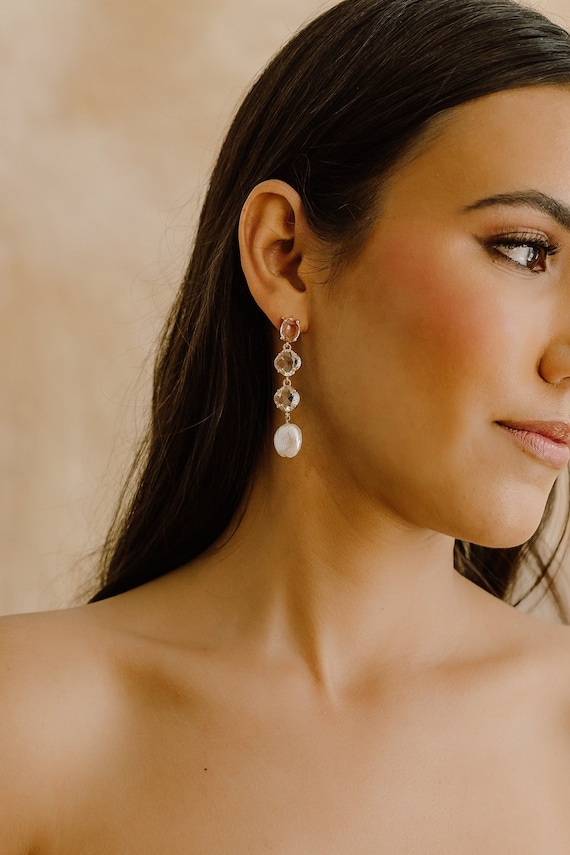 Brynn Pearl Drop Earrings Wedding Earrings Boho Bridal Earrings Baroque Pearl Earrings Elegant Earrings Gold Drop Earrings Bride Earrings Etsy Australia