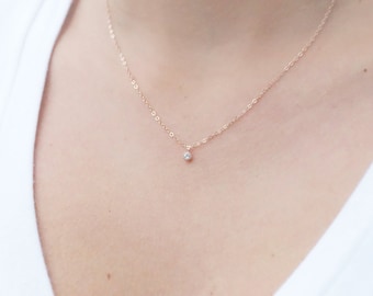 Tiny Rose Gold Necklace, Dainty Rose Gold Necklace, Rose Gold Choker, CZ Necklace, Simple Necklace, Minimalist Necklace, Bridesmaid Gift