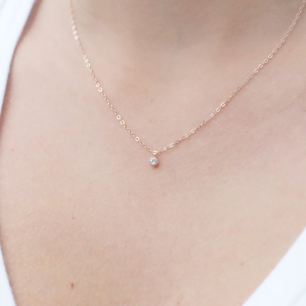 Tiny Rose Gold Necklace, Dainty Rose Gold Necklace, Rose Gold Choker, CZ Necklace, Simple Necklace, Minimalist Necklace, Bridesmaid Gift