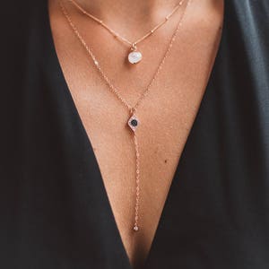 Tiny Moonstone Necklace, Rose Gold Necklace, Rose Gold Satellite Chain, Rainbow Moonstone, Simple Gemstone Necklace, Rose Gold Moonstone image 6