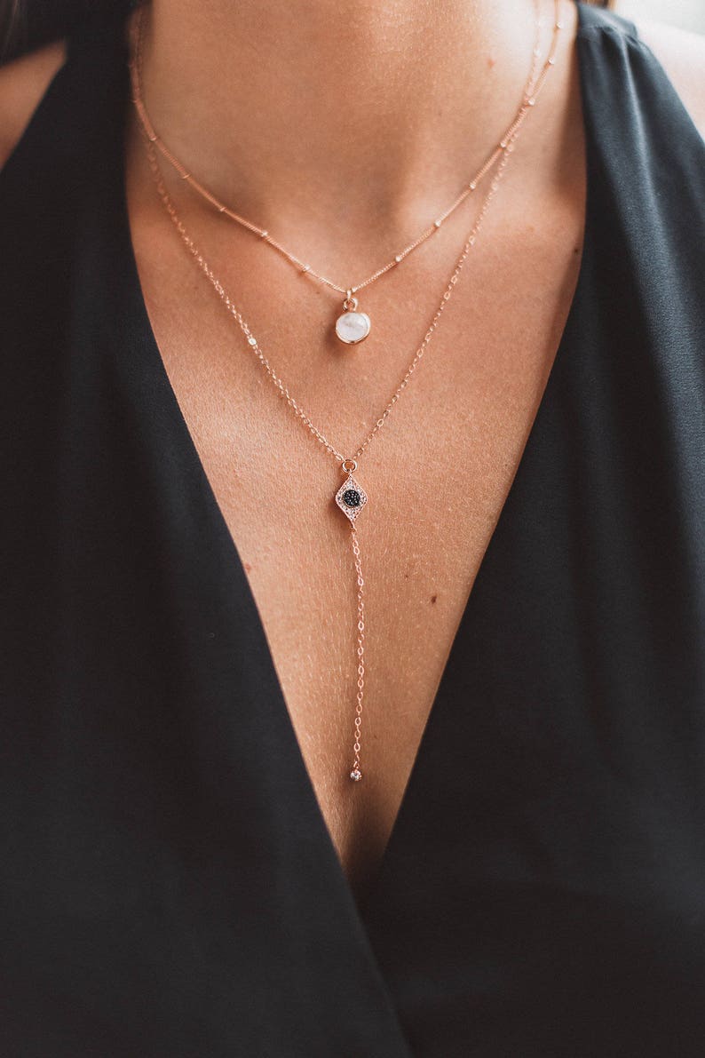 Tiny Moonstone Necklace, Rose Gold Necklace, Rose Gold Satellite Chain, Rainbow Moonstone, Simple Gemstone Necklace, Rose Gold Moonstone image 6