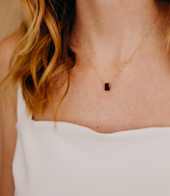Garnet Birthstone Necklace, January Necklace, Garnet Necklace, Emerald Cut Necklace, Birthstone Necklace, Bridesmaid Jewelry, Gifts for Her
