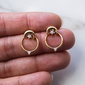 Moon Ear Jackets, Crescent Moon Earrings, Gold Ear Jacket, Minimalist Earrings, Cuff Earrings, Celestial Earrings, Dainty Ear Jacket image 6