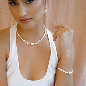 Emerson Pearl Ear Jacket, Pearl Drop Earrings, Bridal Jewelry, Wedding Earrings, Gold Pearl Earrings, Modern Jewelry, Bohemian Style image 7